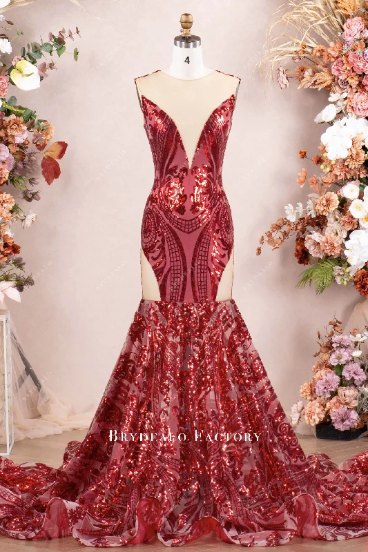 Final Markdown Sparkly Plunging Sequin Cutout Mermaid Prom Dress