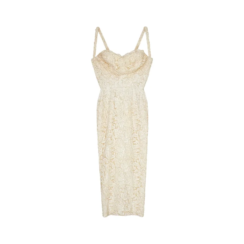 Markdowns 1950s French Haute Couture Cream Lace Bustier Dress