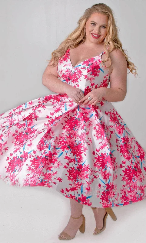 Can't Miss Sydney's Closet CE2209 - Sleeveless Floral Tea-Length Dress