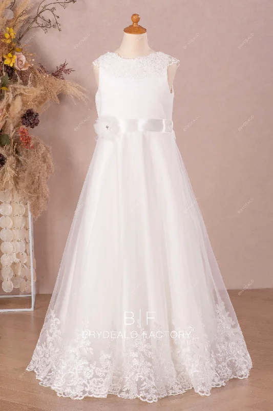 Super Sale 3D Rose Lace Bow A-line Flower Girl Dress