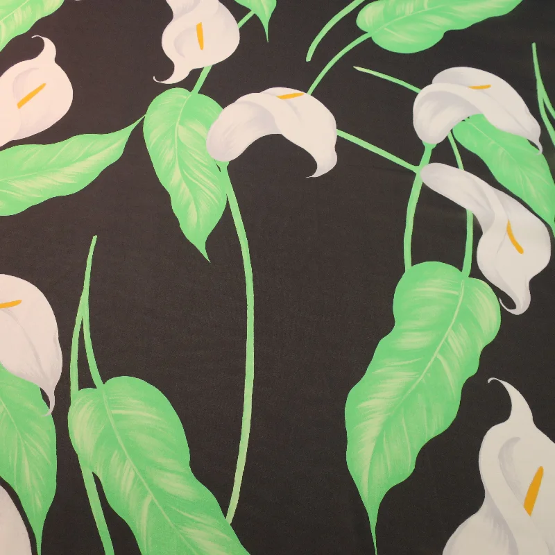 Early Access White and Green Floral with a Black Background Printed Silk Chiffon Fabric Early Access White and Green Floral with a Black Background Printed Silk Chiffon Fabric