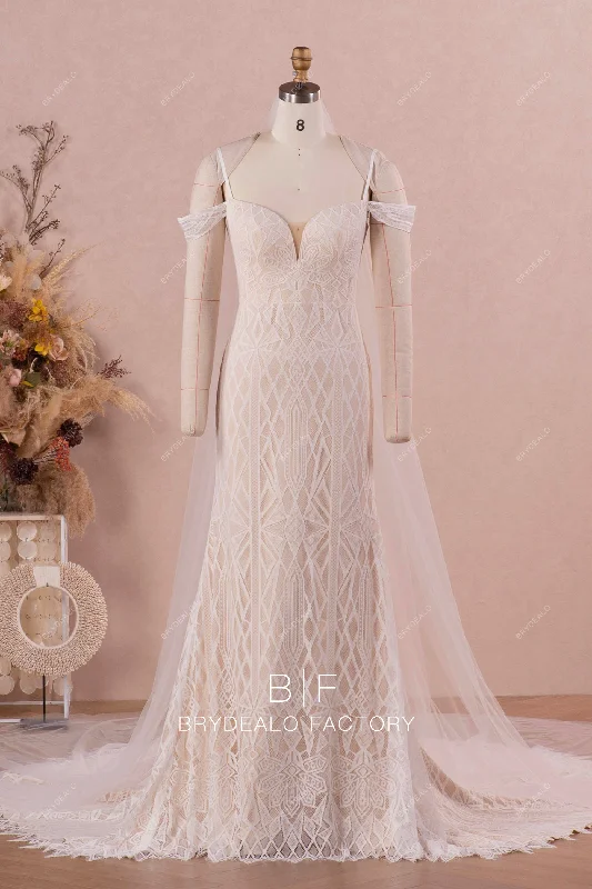 Sneak Peek Sale Detachable Off Shoulder Boho Lace Mermaid Wedding Dress