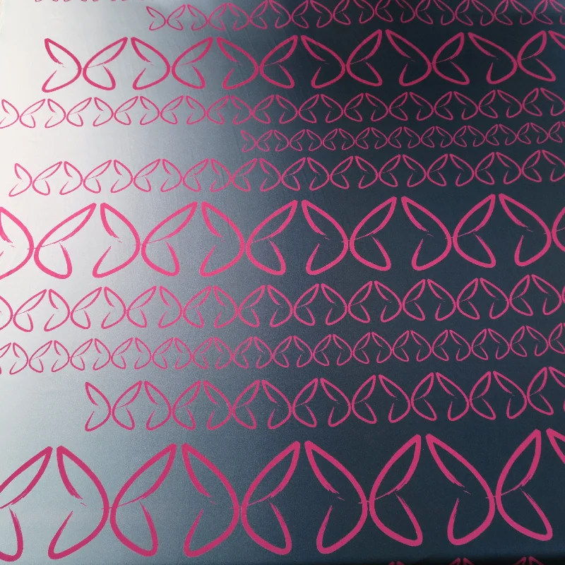 Shop and Save Fuchsia Large and Small Butterfly on Grey Degrade Ground Printed Silk Stretch Charmeuse Shop and Save Fuchsia Large and Small Butterfly on Grey Degrade Ground Printed Silk Stretch Charmeuse