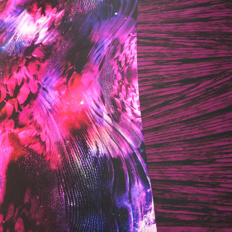Closeout Space Purple and Black Printed Silk Charmeuse Fabric