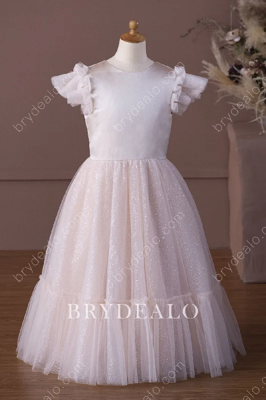 Lowest Price Pink Bow Glitter Floor Length Flower Girl Dress