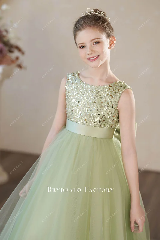 Instant Discount Ready To Ship | Sparkly Sequined Tulle Floor Length Flower Girl Dress Instant Discount Ready To Ship | Sparkly Sequined Tulle Floor Length Flower Girl Dress
