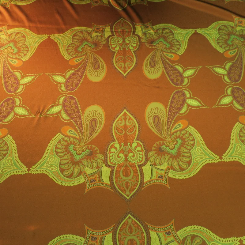 Massive Deals Lime Green Paisley on Brown Ground Printed Silk Charmeuse Fabric