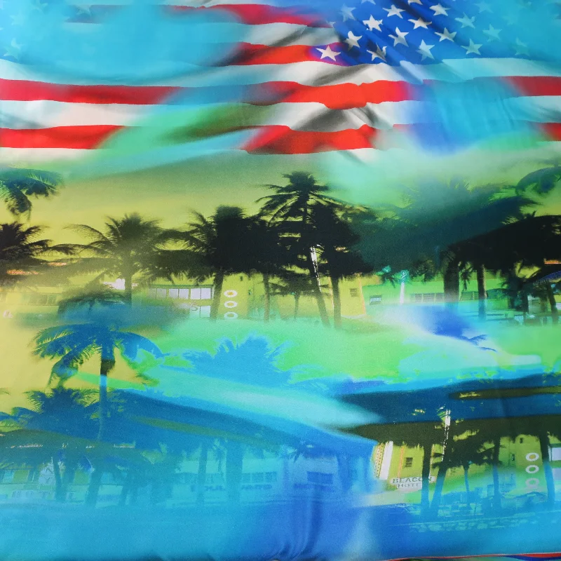 Early Access South Beach Patriotic Printed Silk Charmeuse Fabric