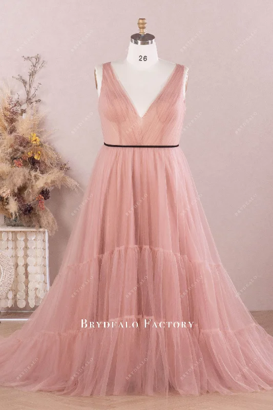 Last Chance Vintage Mauve Plus Size Pleated Tulle Bridesmaid Dress