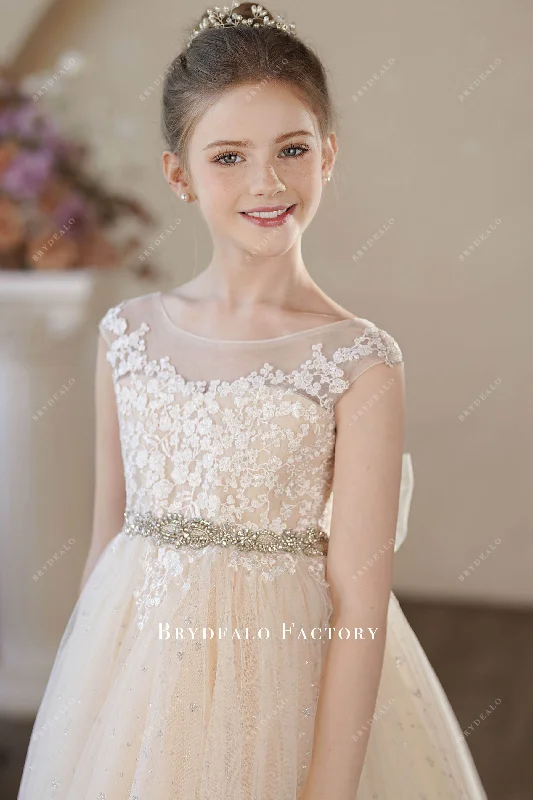 Extra Savings Ready To Ship | Cap Sleeve Puffy Shimmery Tulle Flower Girl Dress