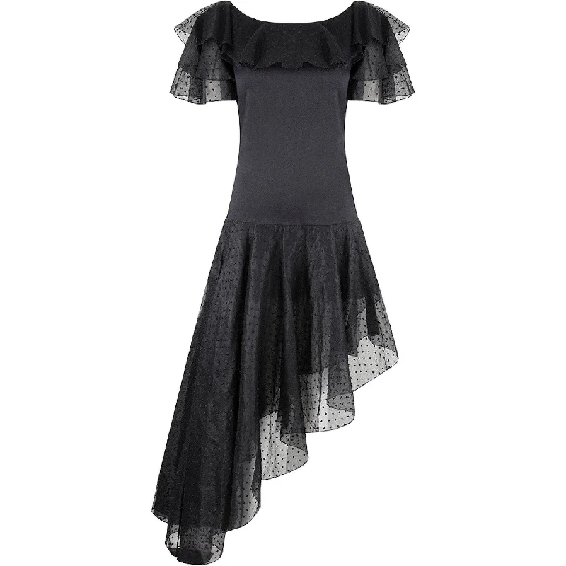Bonus Savings 1980s Yves Saint Laurent Black Asymmetric Dress With Flamenco Style Trim