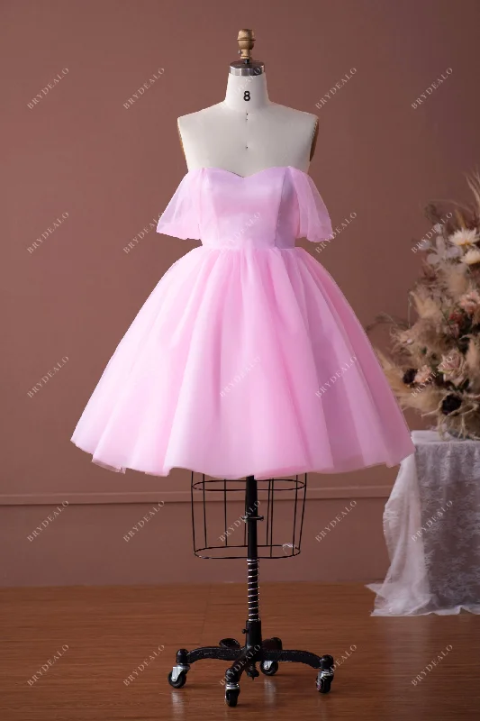 Price Drop Pink Off-shoulder Puffy Knee Length Formal Dress