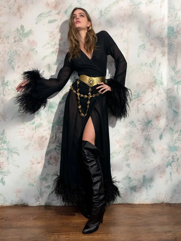 New Markdowns Danielle, vintage feather wrap dress