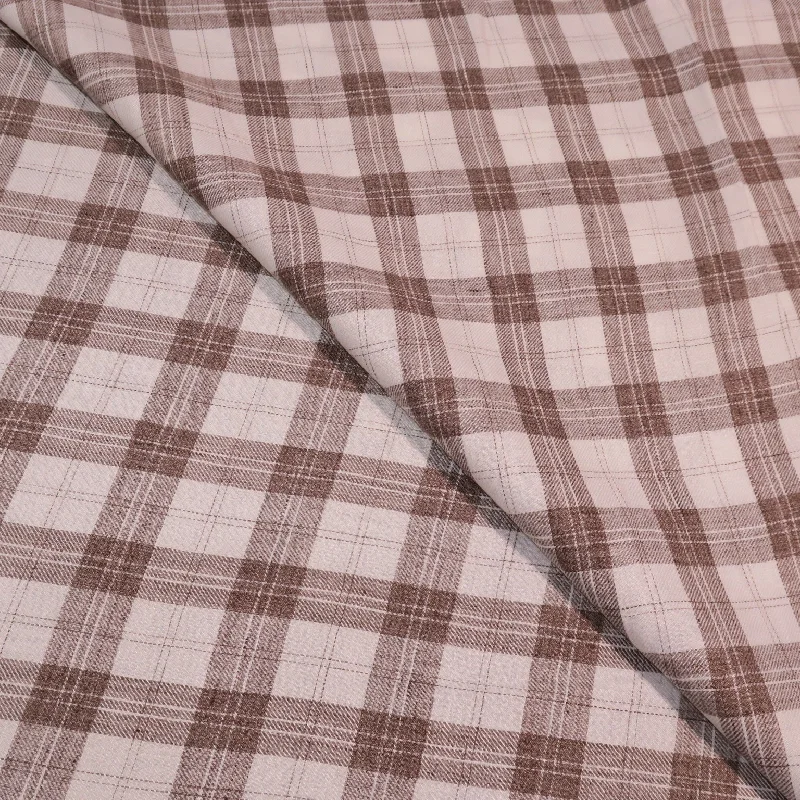 Factory Direct Sale White with Brown Plaid Outlet Linen Suiting Holland & Sherry Fabric Factory Direct Sale White with Brown Plaid Outlet Linen Suiting Holland & Sherry Fabric
