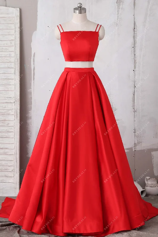 Today’s Special Red Satin Two-piece Spaghetti Straps Prom Dress