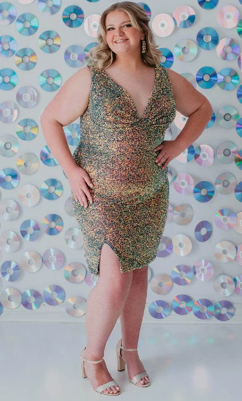 Early Access Sydney's Closet SC8110 - Multi-Colored Sequin Sleeveless Cocktail Dress