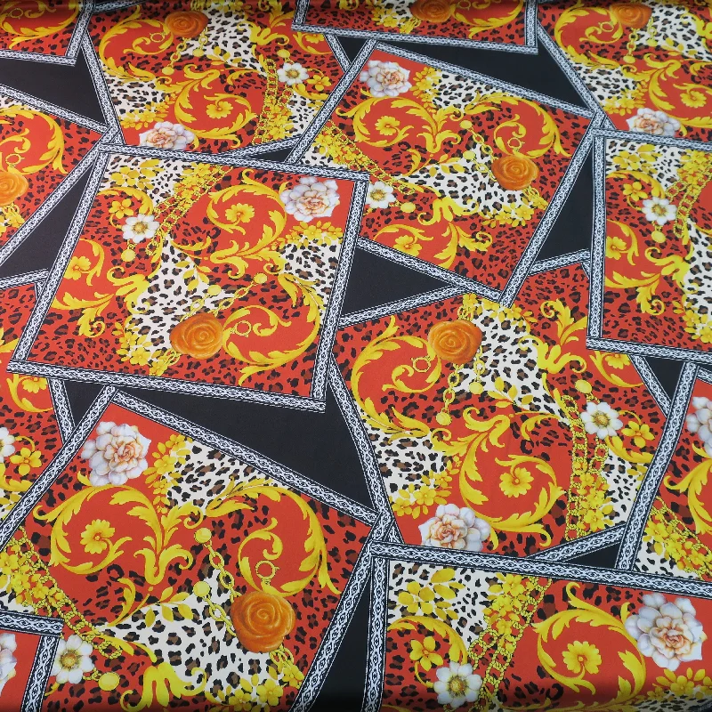 Overstock Sale Orange Abstract Animal Pattern Printed Silk Charmeuse Fabric