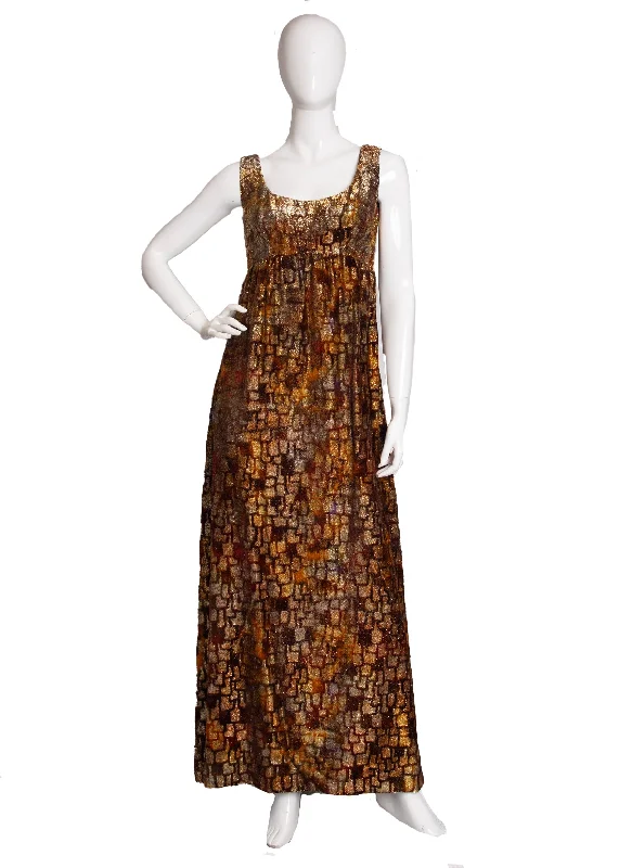 Clearance Items 60s Gold Velvet Maxi Dress S