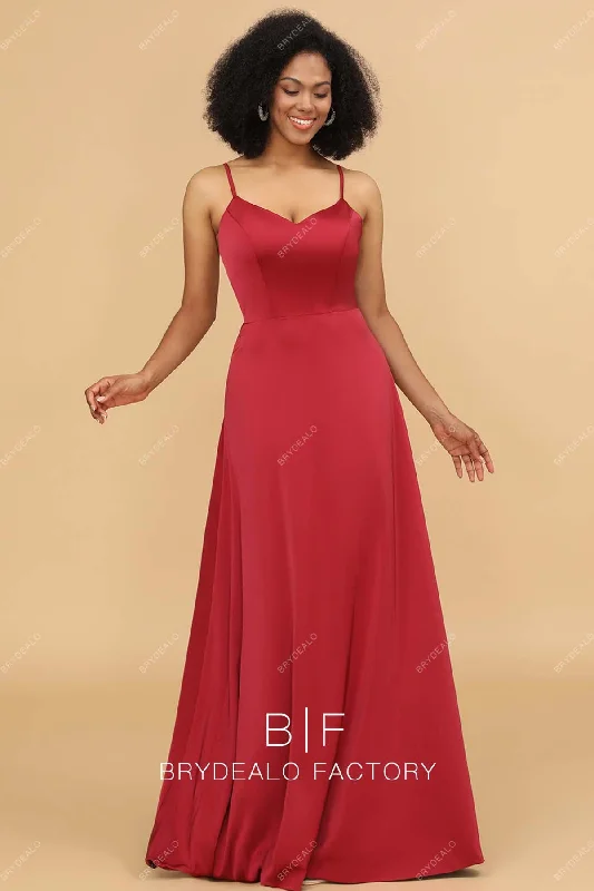 Super Sale Red Charmeuse Spaghetti Straps A-line Bridesmaid Dress