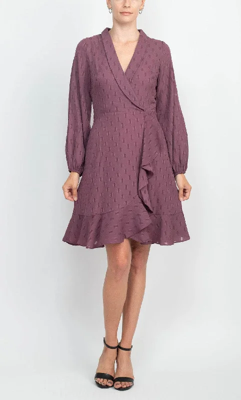 Hurry In London Times T6075M - Long Sleeve Shawl Collar Cocktail Dress