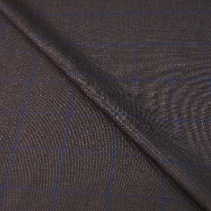 Fantastic Deals Grey Brownish and Blue Windowpane Diamond Doppio Ritorto Super 130's Ariston Fabric