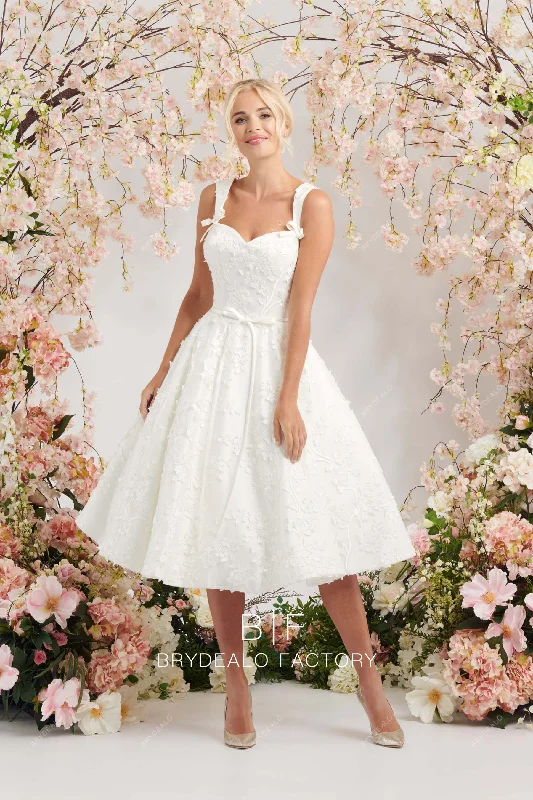 Instant Discount Modern Lace Sleeveless Sweetheart Neck Pockets Tea-Length Bridal Dress