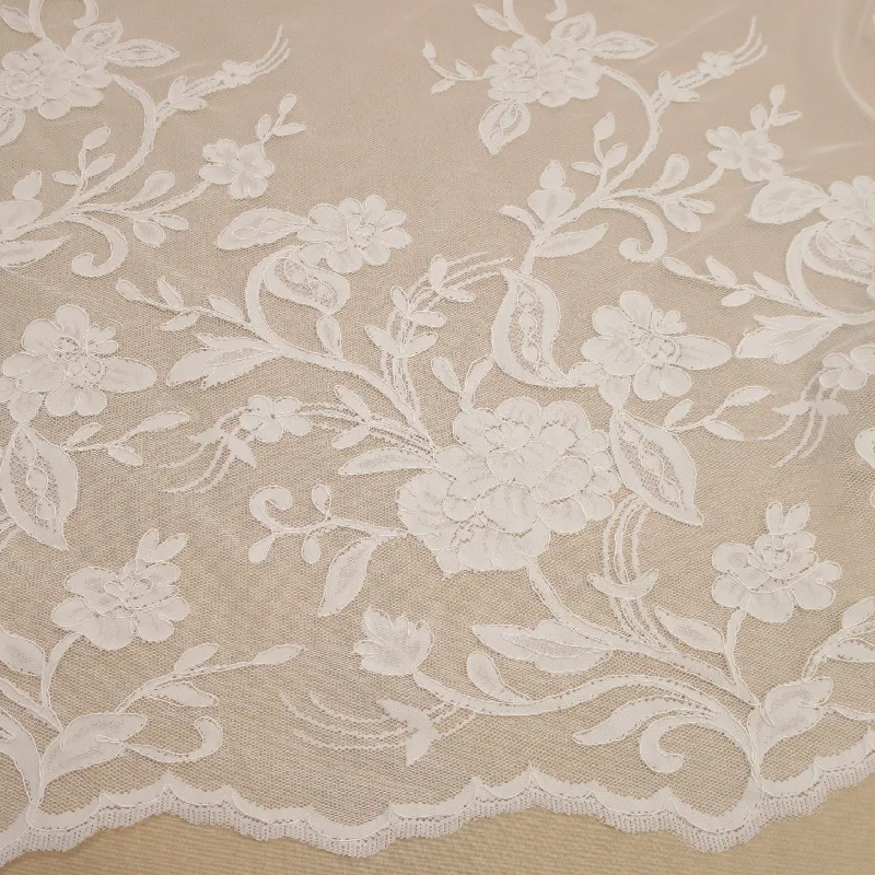 Today Only Off White Floral Coded Embroidered Double Scalloped Lace