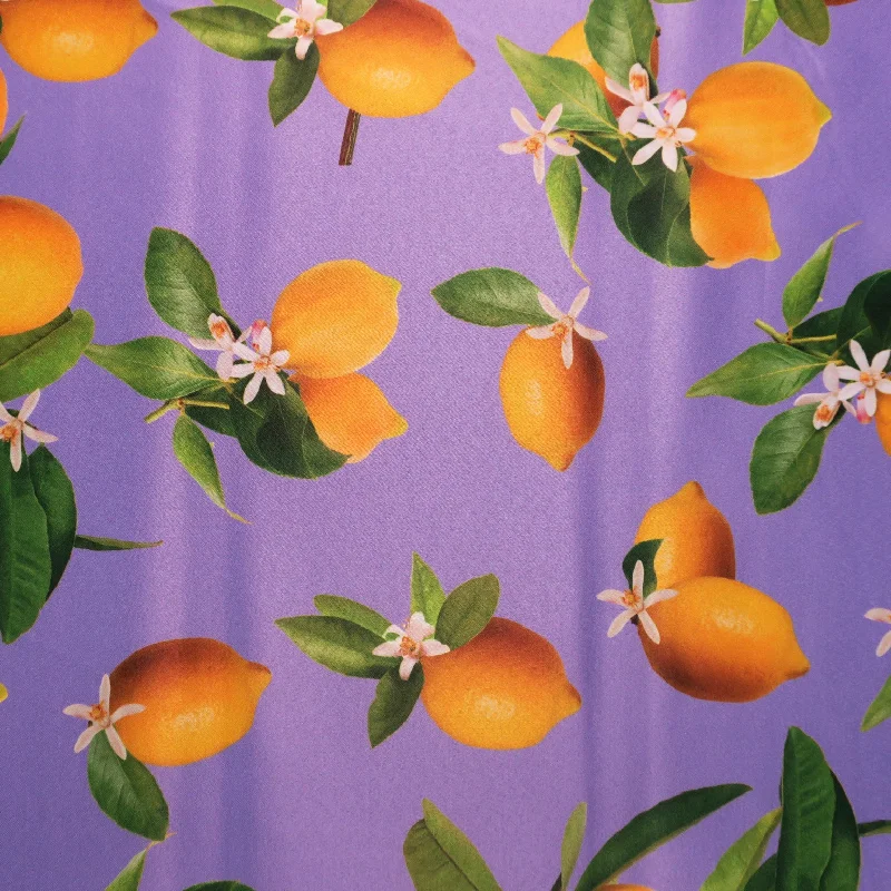 Holiday Sale Lemons on Light Blue Printed Polyester Mikado Fabric