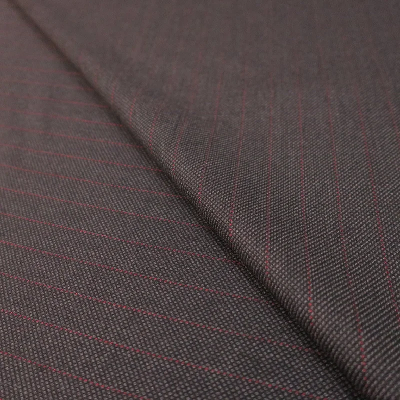 Price Buster Slate Grey and Red Striped Windowpane Loro Piana Super 120's Wool Suiting Fabric Price Buster Slate Grey and Red Striped Windowpane Loro Piana Super 120's Wool Suiting Fabric