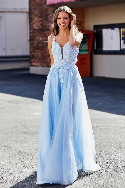Take Advantage Flower Applique Lace Open Back Tulle Dress