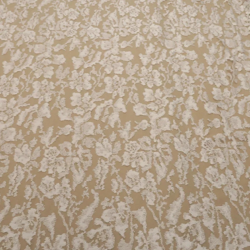Stock Clearance White Tulle with White Pearls Abstract Embroidery Fabric