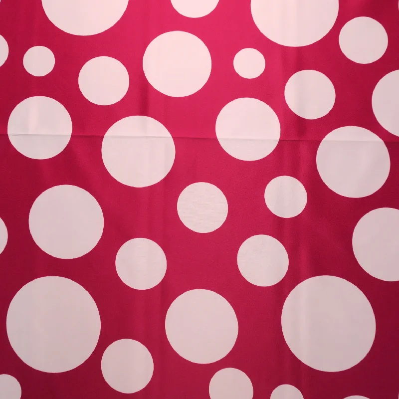 Hurry In White Circles on Pink Printed Polyester Mikado Fabric