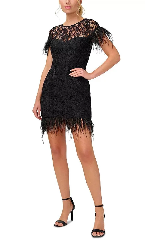 Daily Deals Aidan Mattox MN1E207483 - Lace Applique Feather Detailed Cocktail Dress Daily Deals Aidan Mattox MN1E207483 - Lace Applique Feather Detailed Cocktail Dress