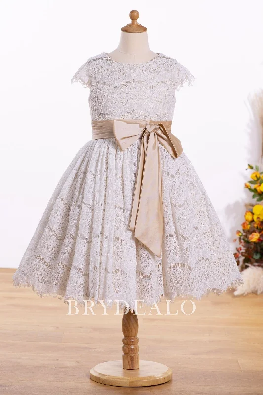 Fantastic Offers Ivory Lace Knee Length Sleeved Flower Girl Dress