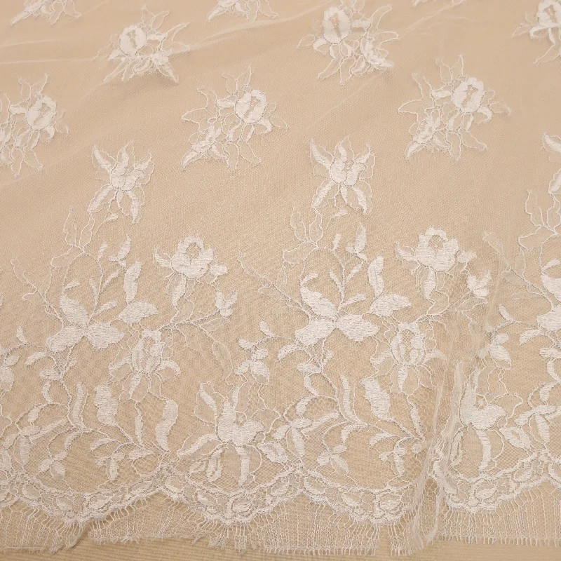 Special Savings White and Silver Embroidered Tulle Floral Single Scalloped Lace