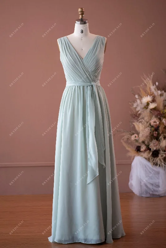 Today’s Deal Sage Lace Chiffon Illusion Back Ruched Bridesmaid Dress