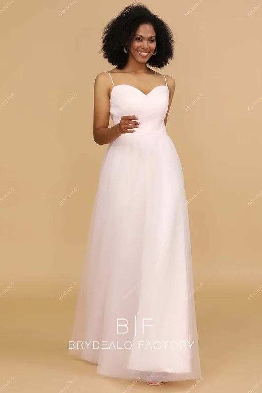 Special Buy Blush Pink Spaghetti Strap Sweetheart Neck Tulle Bridesmaid Dress