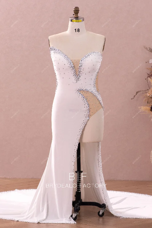 Super Sale Plus Size Sexy Rhinestone High Slit Mermaid Velvet Prom Dress