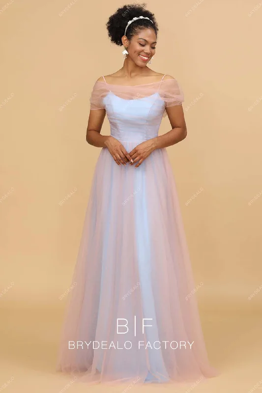 Instant Savings Cold Shoulder Two-tone Tulle A-line Bridesmaid Dress