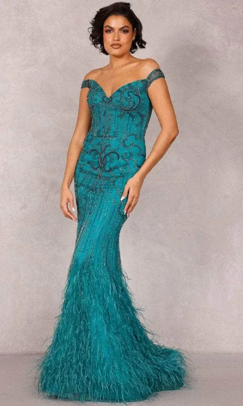 Savings Galore Terani Couture 2214GL0113 - Feather-Ornate Beaded Evening Dress