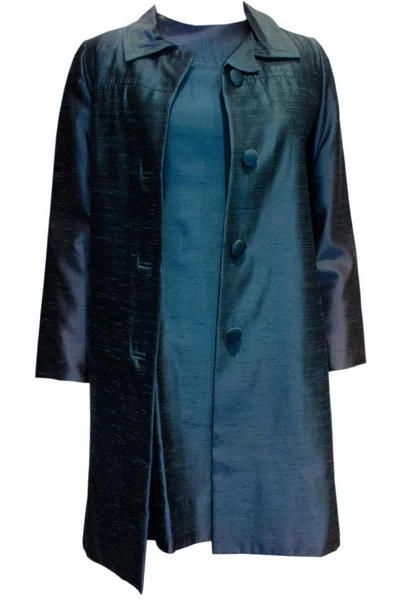 Season Finale Sale A Vintage dusty blue 1960s Silk Coat and Dress