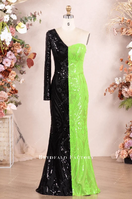 Exclusive Offers Two-Tone One Sleeve Sequin Prom Dress