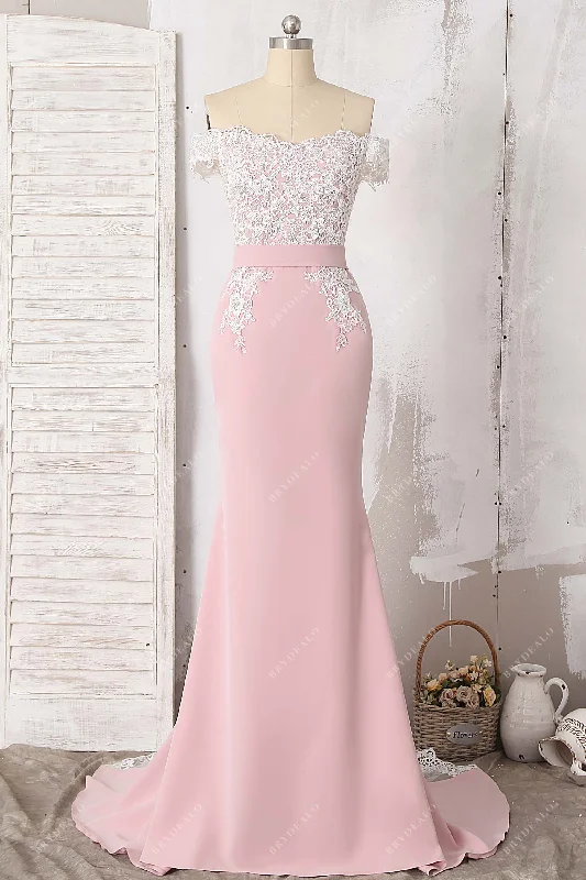 Mega Deal Beaded Lace Dusty Pink Off Shoulder Long Bridesmaid Gown