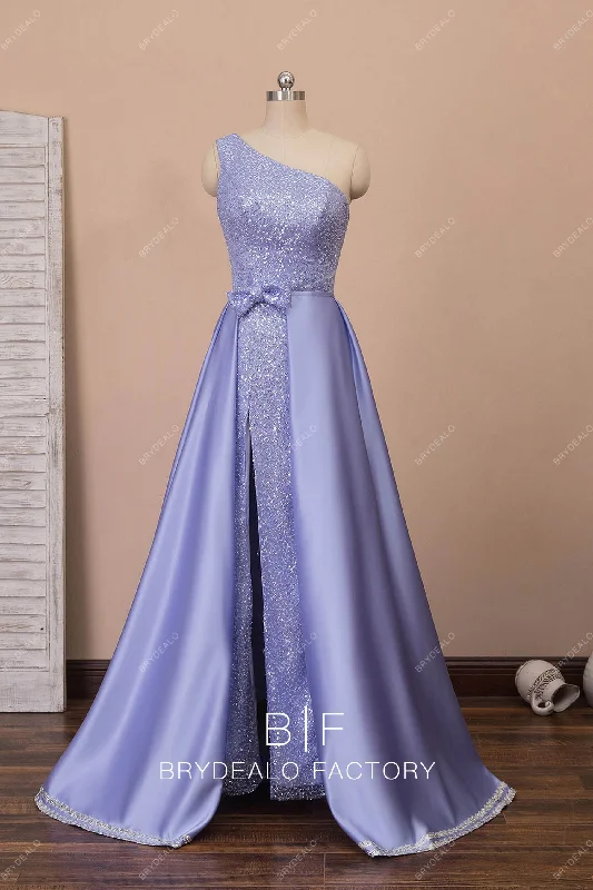 Stock Clearance Lilac Sparkly Sheath Formal Dress with Detachable Satin Overskirt