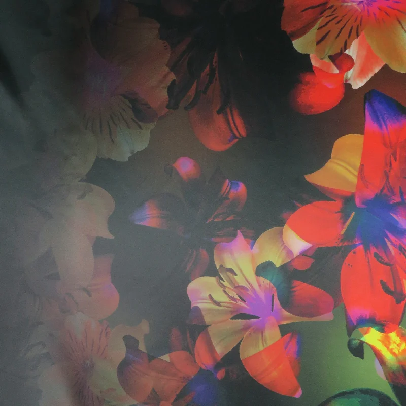 Steals and Deals Multicolored Floral on Black Background Printed Polyester Mikado Fabric