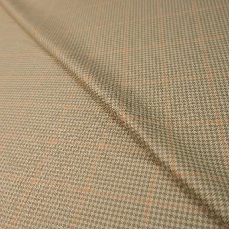 Hurry In Olive Green Windowpane Houndstooth Wool Loro Piana Fabric