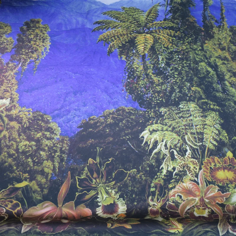 Instant Discount Costa Rica Landscape Printed Silk Charmeuse Fabric