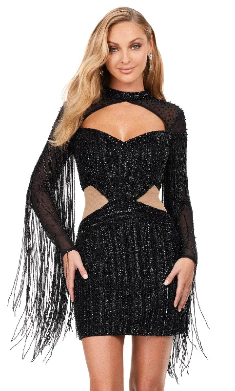 Clearance Sale Ashley Lauren 4601 - Long Sleeve Sequin Embellished Cocktail Dress