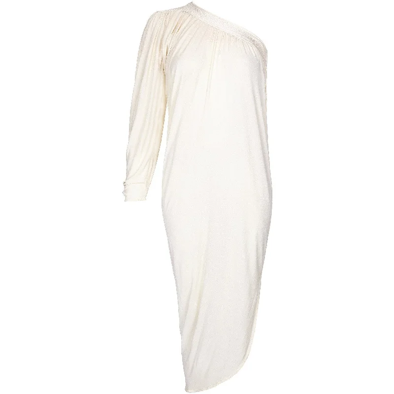 Final Markdown 1970s Yuki Couture Asymmetrical Cream Silk Jersey Dress