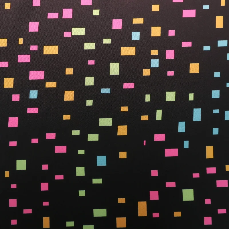 Today’s Deal Multicolored Squares on Black Printed Polyester Mikado Fabric